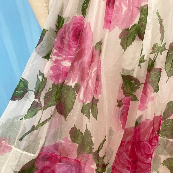 1950s Pink Floral Fit and Flare Cocktail Dress - Picture 6 of 10